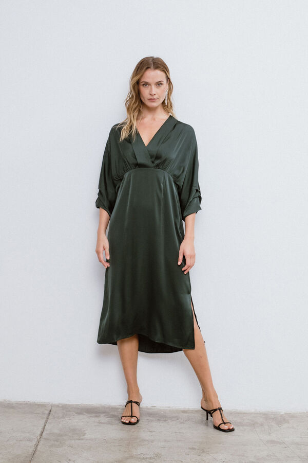 Vila Vestido midi satinado Verde