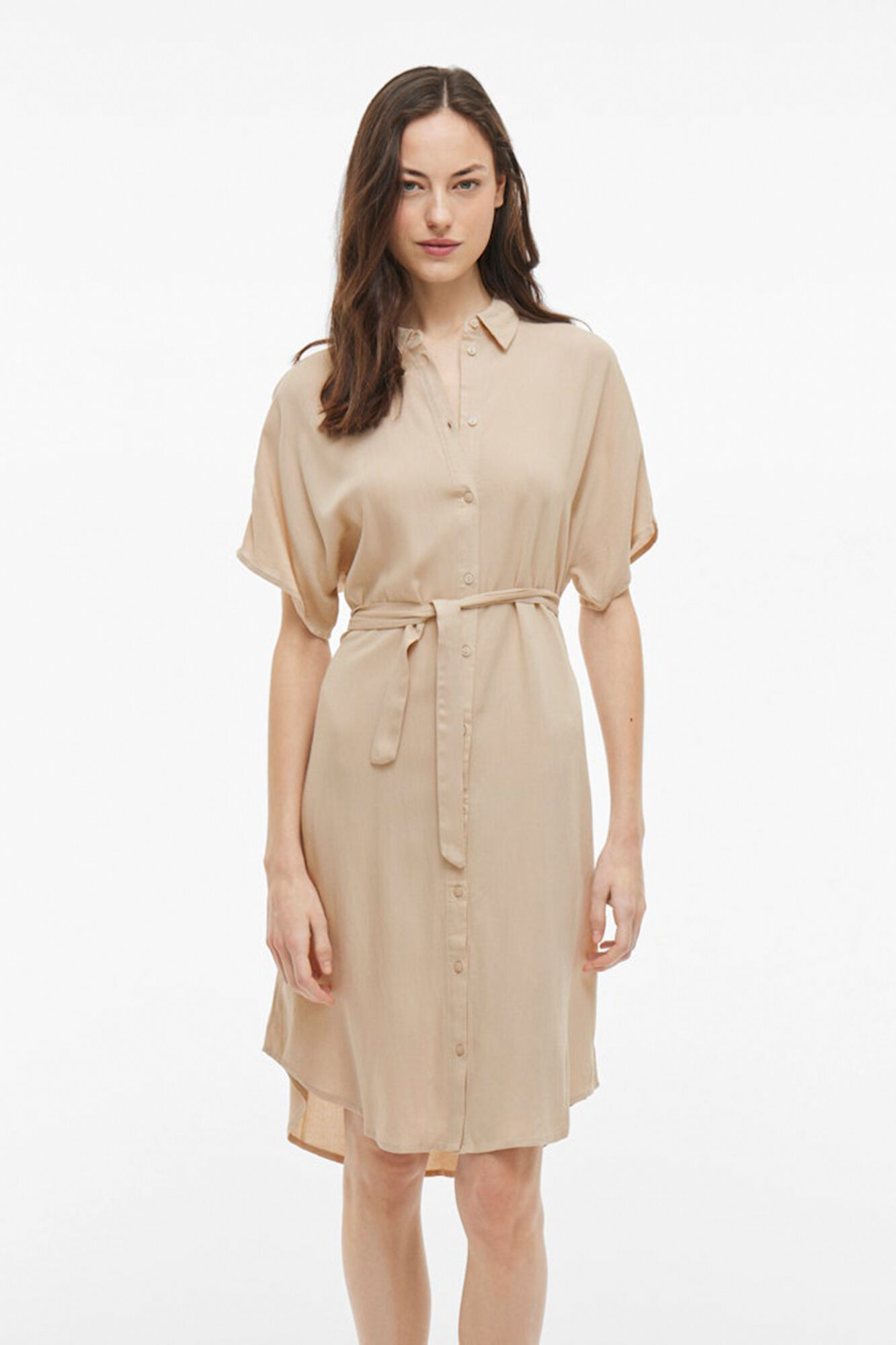 Vila Vestido camisero midi de viscosa y lino