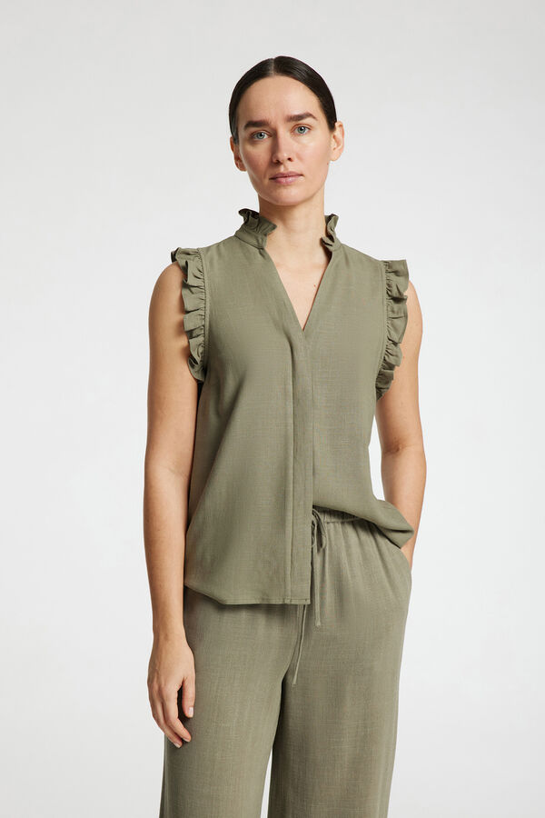 Selected Femme Blusa detalle volante Gris