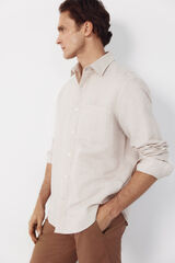 Cortefiel Camisa lino algod&oacute;n rayas Beige