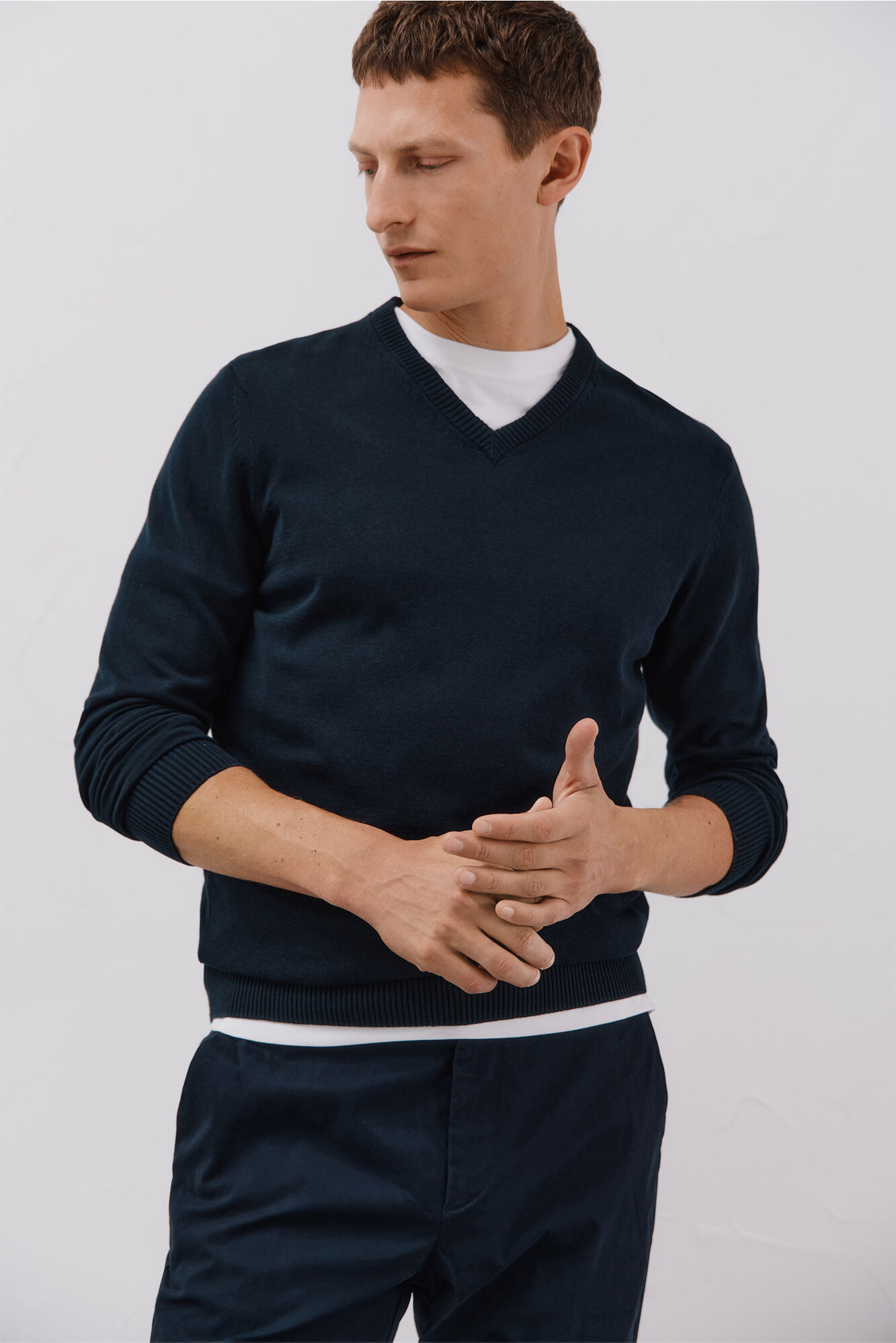 Cortefiel Jersey punto fino algod&oacute;n cuello pico