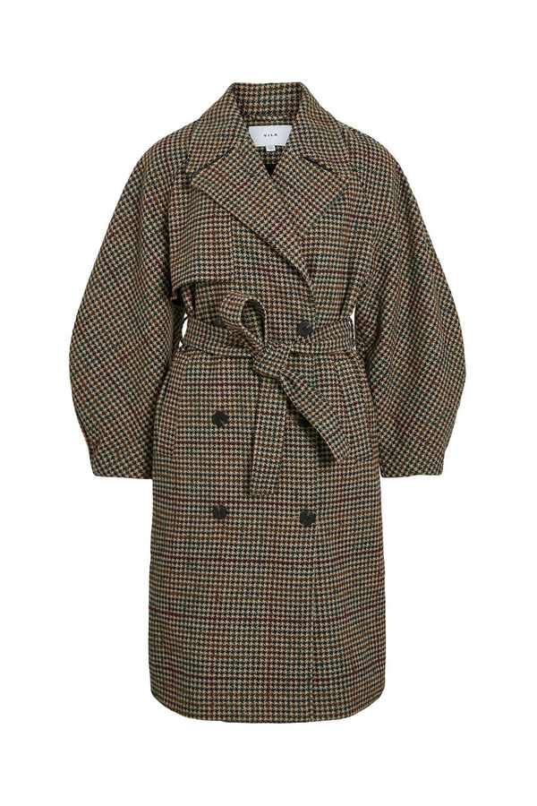 Vila Abrigo largo de lana con cuadros Marr&oacute;n