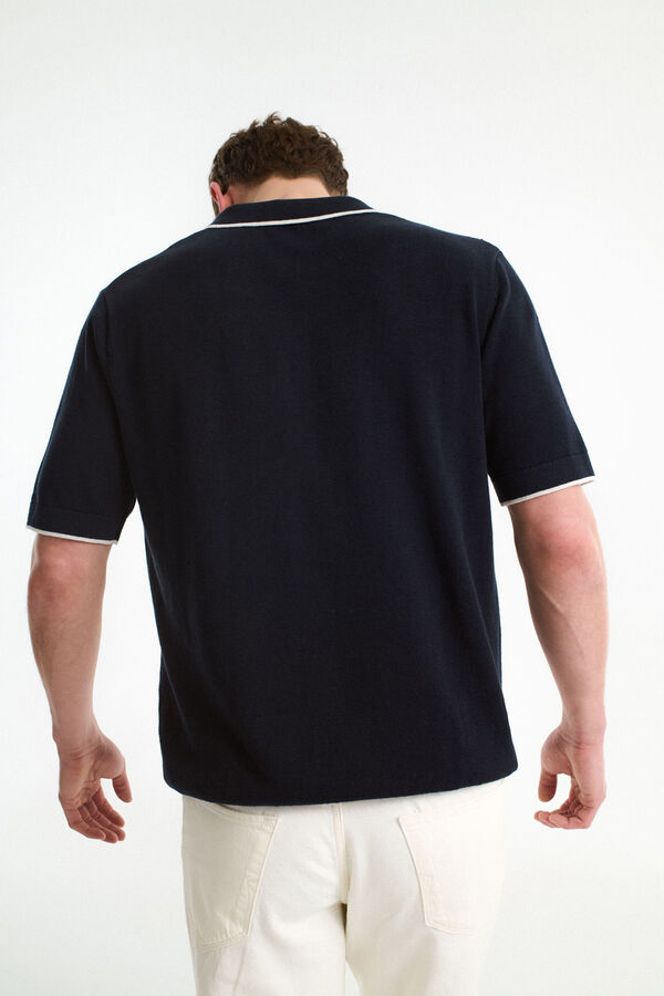 Selected Polo de lino de manga corta Azul marino