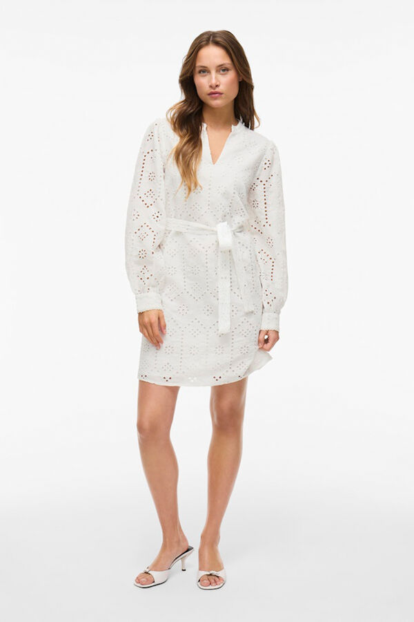 Vila Vestido curto de renda inglesa Branco