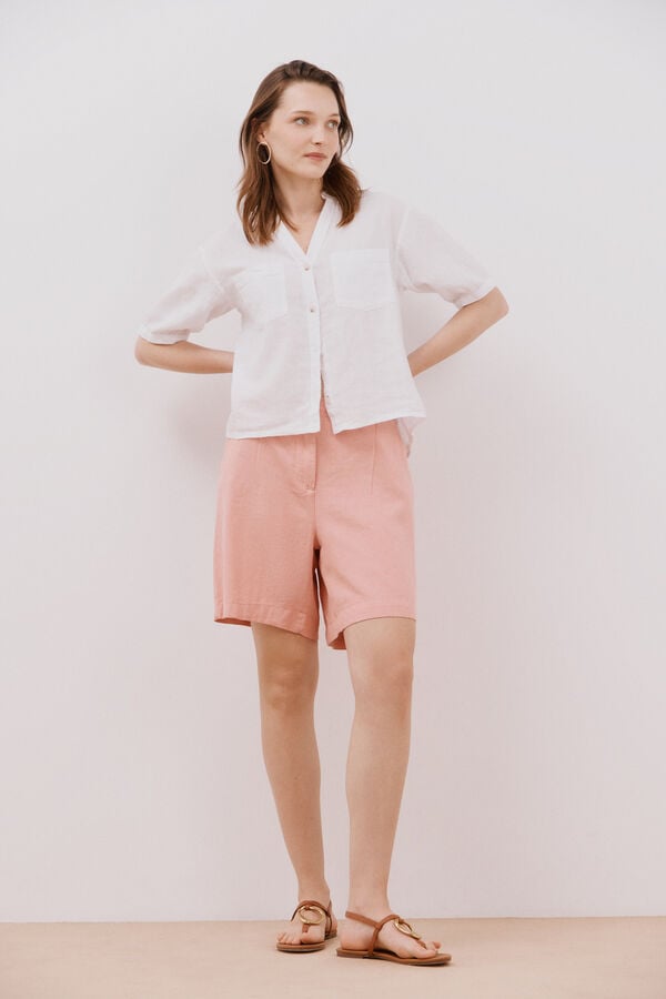 Cortefiel Bermuda de lino Rosa