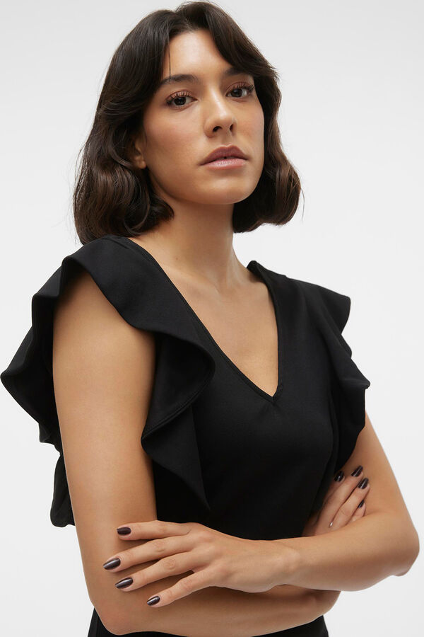 Vero Moda Vestido corto escote pico y corte en la cintura Negro