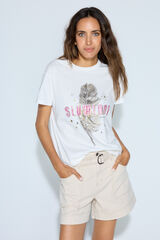 Slowlove Camiseta manga curta com estampado de pluma Branco