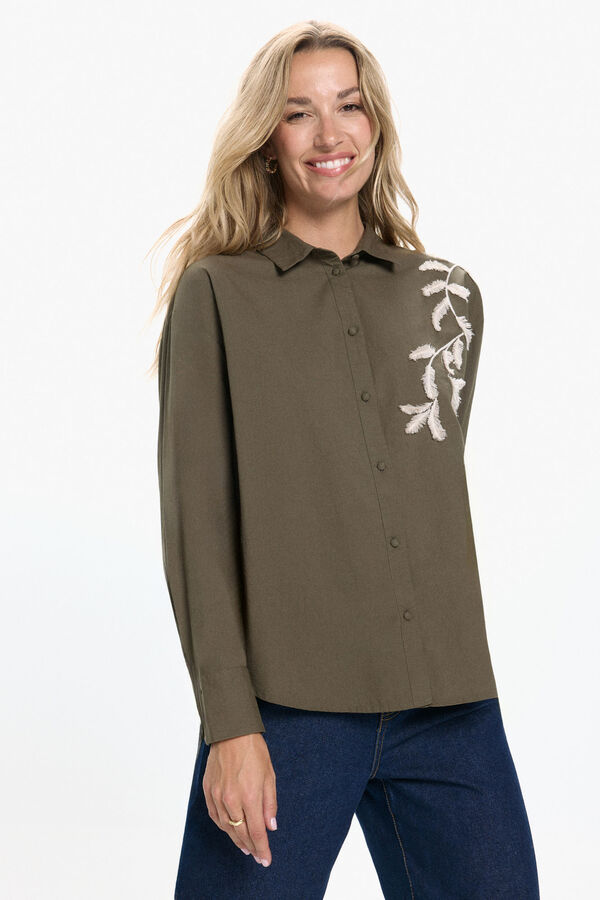 Vero Moda Camisa bordada de algod&atilde;o org&acirc;nico Verde