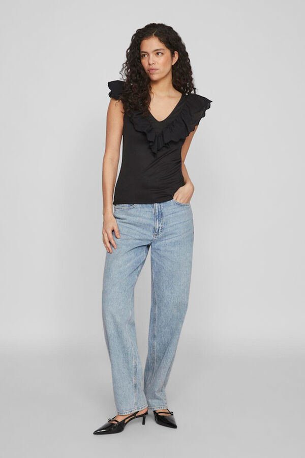 Vila Top justo com folho Preto