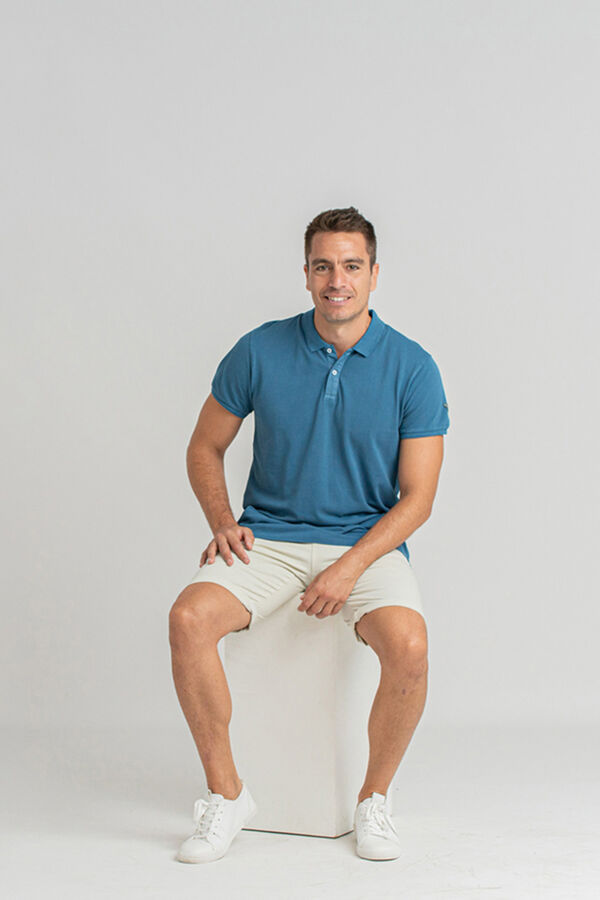 Privata Camisa polo piqu&eacute; 100% algod&atilde;o lavado Azul