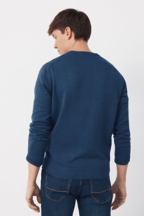 Cortefiel Jersey punto algod&oacute;n cuello redondo b&aacute;sico Azul oscuro