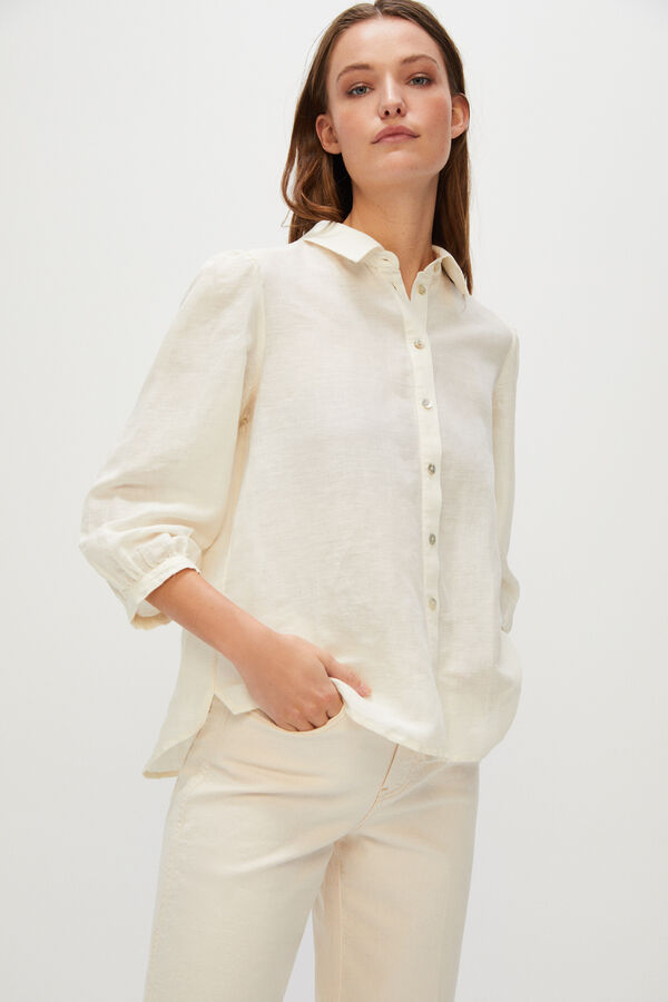 Cortefiel Camisa manga larga de lino Ecofriendly Blanco