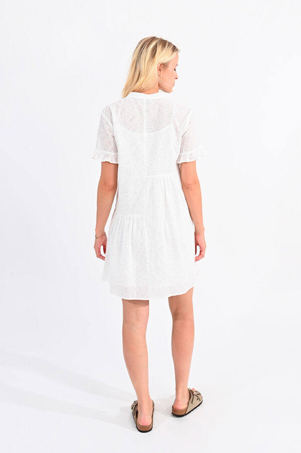 Molly Bracken Vestido de manga corta con volantes en tejido bordado Blanco