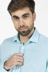 elPulpo Camisa lino y algod&oacute;n logo Turquesa