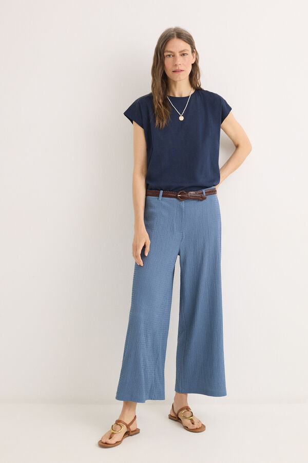 Cortefiel Pantal&oacute;n de punto ancho Azul oscuro