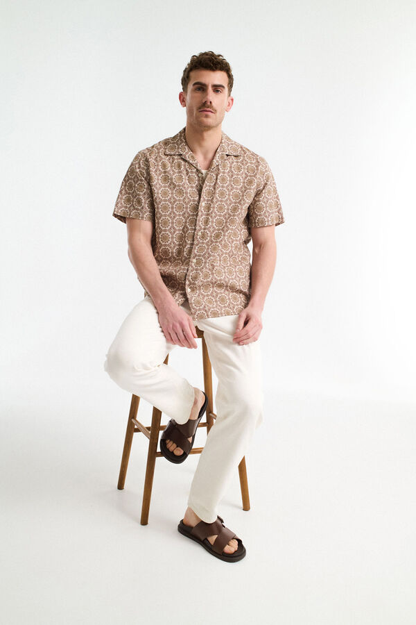 Selected Camisa de linho de manga curta Cinzento