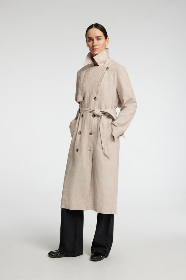 Selected Femme Casaco longo de linho Castanho