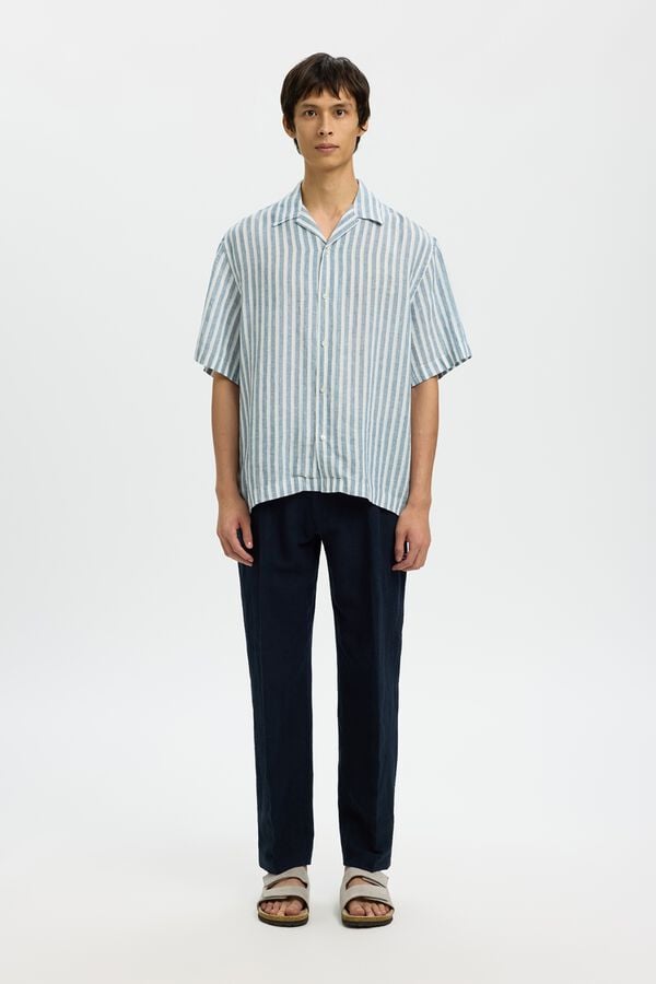 Selected Camisa de manga curta em linho Azul