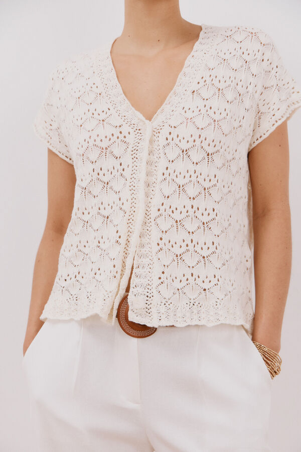 Cortefiel Casaco de malha vazada Ecru