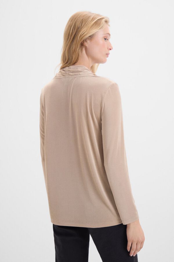 Cortefiel Camisola manga comprida crep&eacute; Castanho