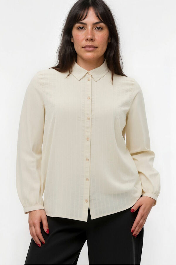 Vero Moda Curve Camisa de algod&oacute;n de manga larga talla grande Beige