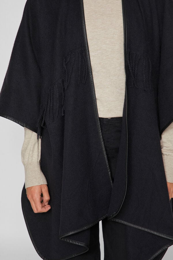 Vila Poncho capa con flecos Negro