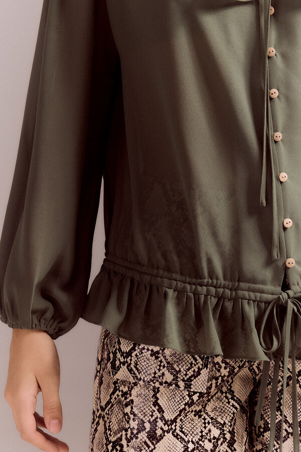 Slowlove Blusa rom&aacute;ntica volantes Kaki