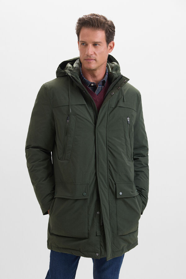 Cortefiel Parka cremalleras Verde oscuro