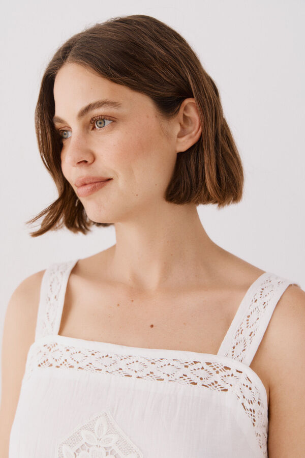 Cortefiel Top combinado puntillas Blanco