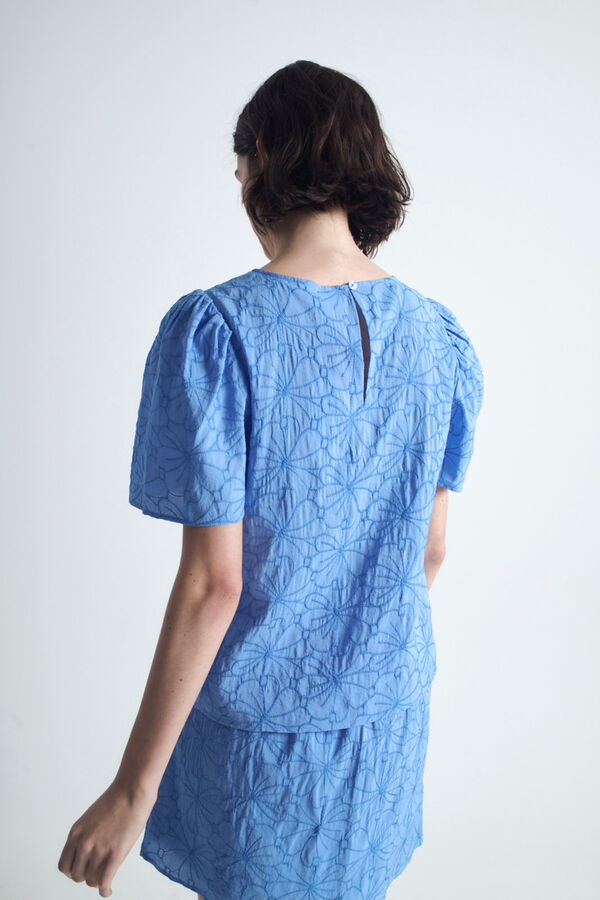 Object Blusa de manga manga curta bordado Azul