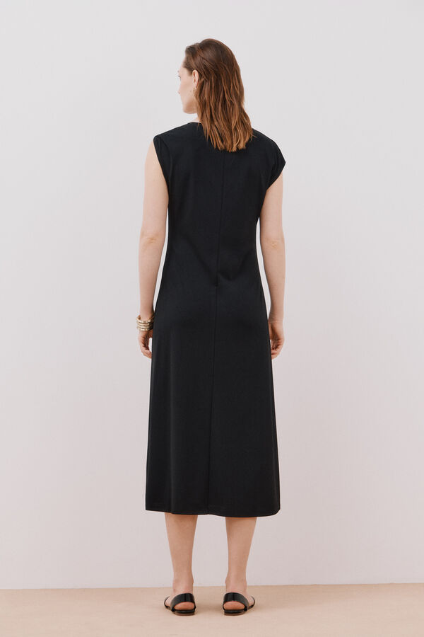 Cortefiel Vestido escote pico contraste Negro