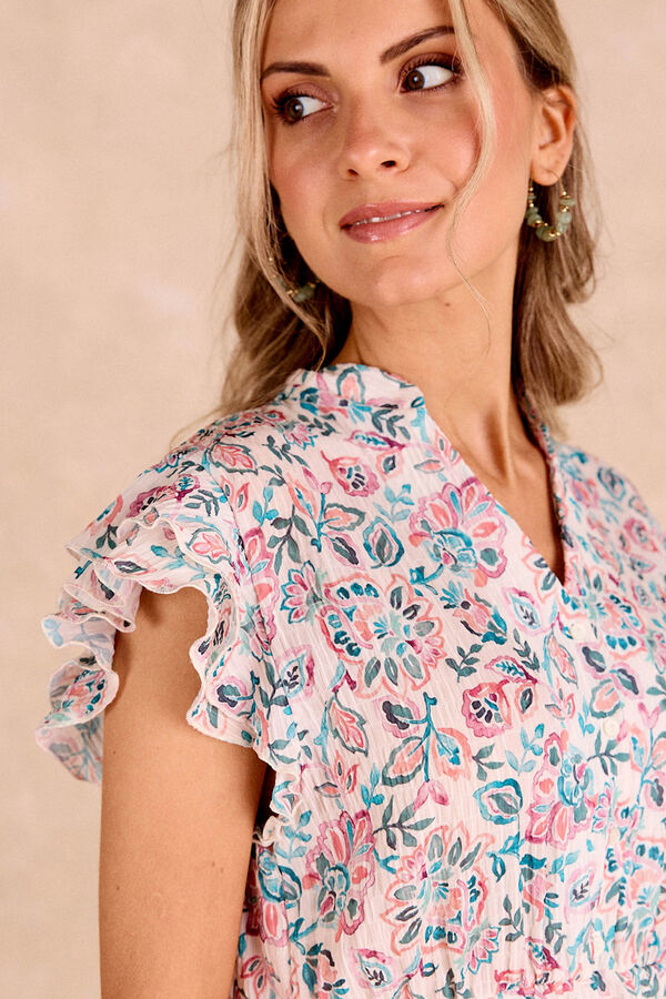 Pol&iacute;n Et Moi Vestido curto Dani com babados Impress&atilde;o