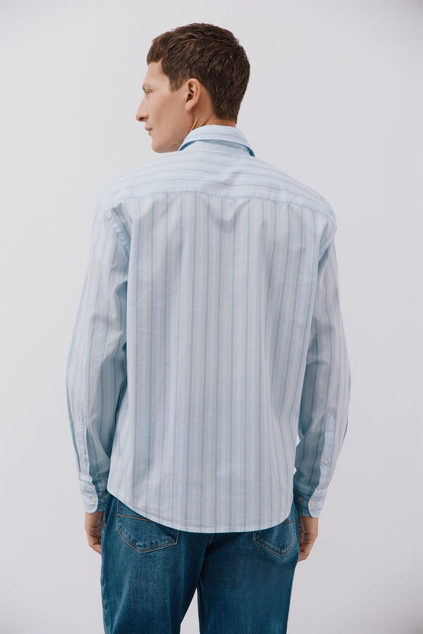 Cortefiel Camisa riscas popelina Azul
