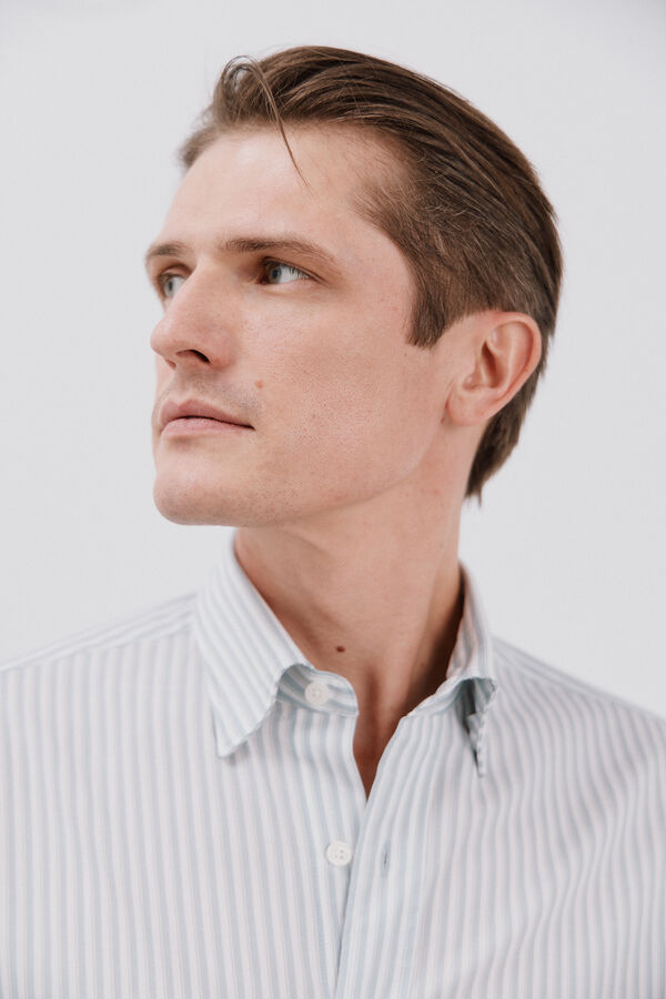 Cortefiel Camisa rayas algodón tencel Azul