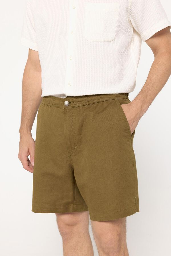 Esprit Calças curtas de homem monocolor com mistura de linho e algodão Verde