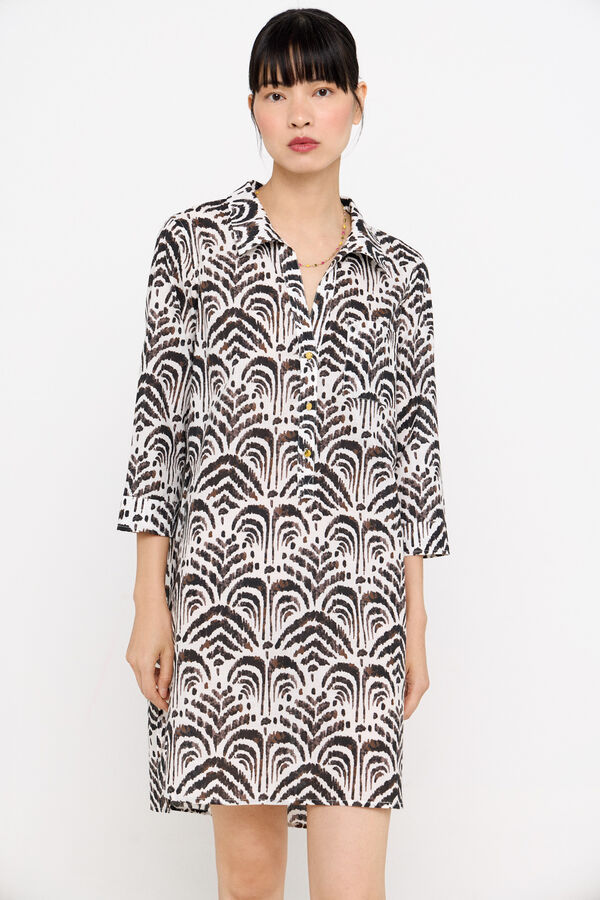 Cortefiel Caft&aacute;n t&uacute;nica estampado Estampado blanco