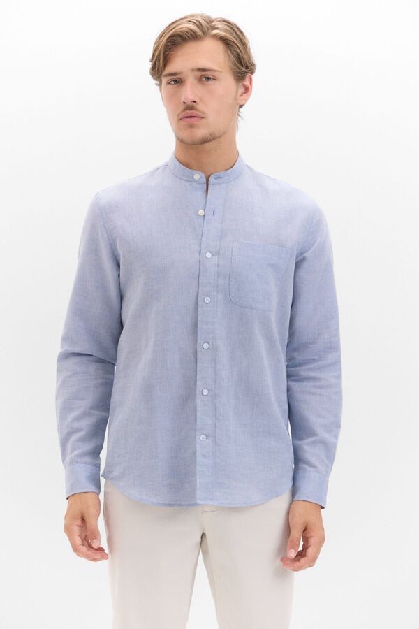 Cortefiel Camisa lino algod&oacute;n cuello mao Azul