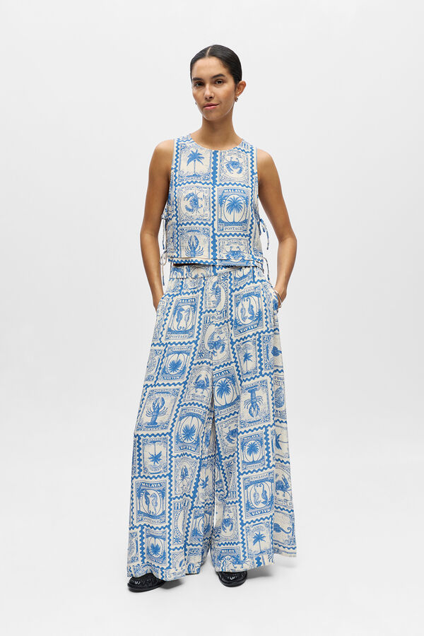 Object Pantal&oacute;n ancho fluido estampado Azul