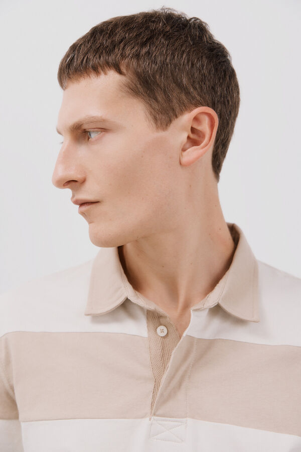 Cortefiel Polo rugby riscas Ecru