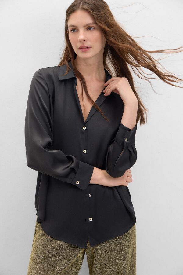 Cortefiel Camisa acetinada Preto