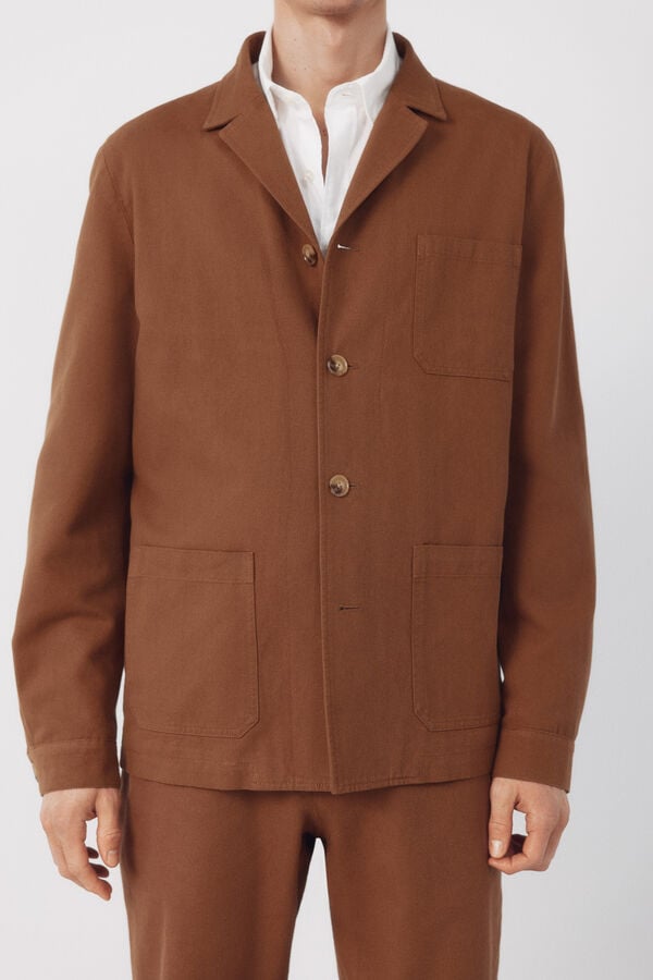 Cortefiel Blazer em mistura de linho coordenado Castanho