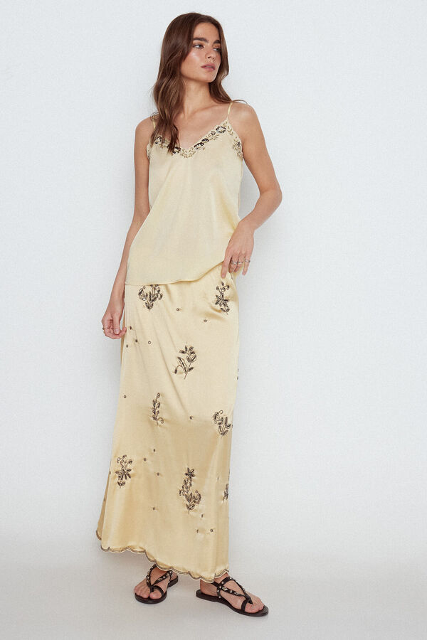 Slowlove Falda larga bordados joya Dorado