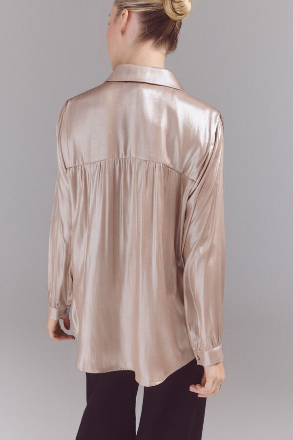 Slowlove Blusa em tecido laminado prata Dourado