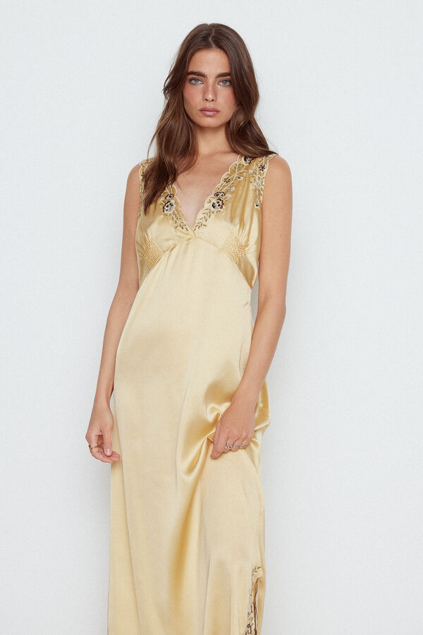 Slowlove Vestido lingerie bordado Dourado