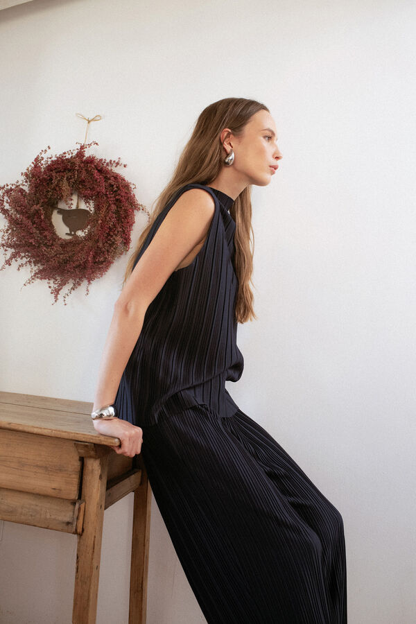 Vila Pantal&oacute;n largo plisado Azul marino