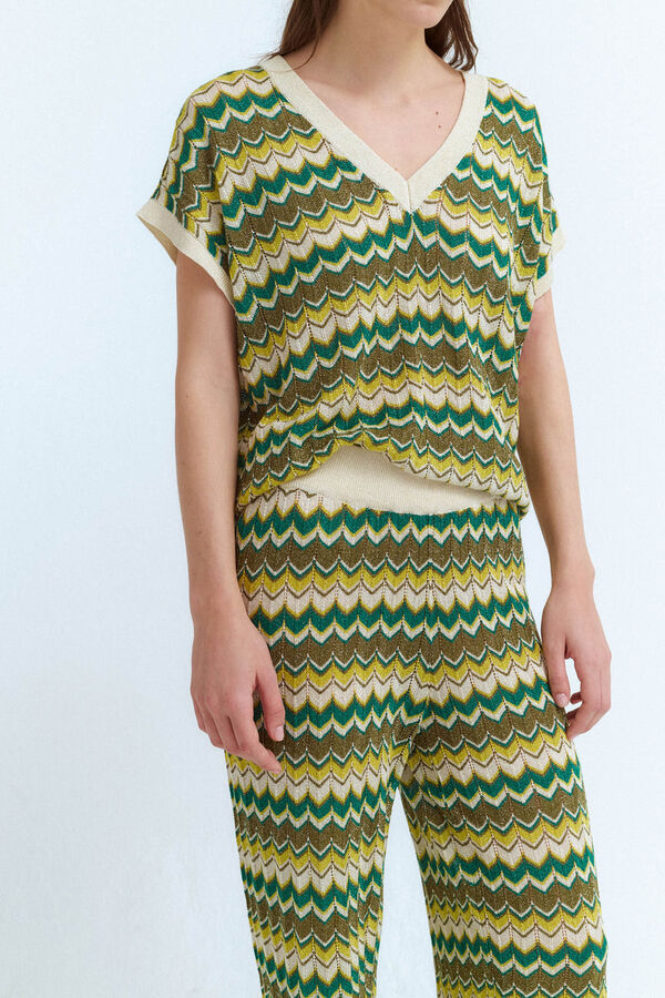 Vila Top de malha Pointelle com lurex Verde