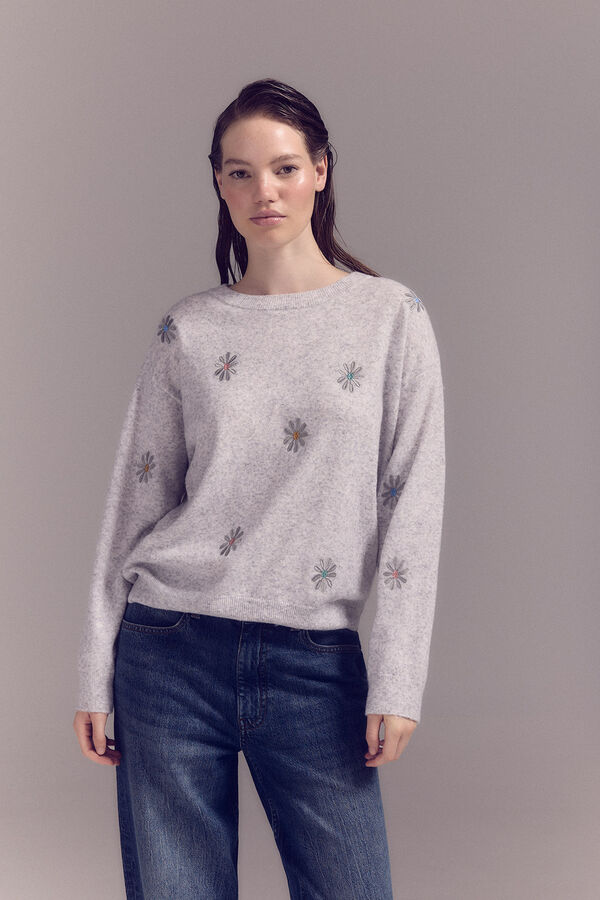 Slowlove Jersey bordado flores Gris