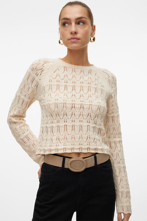 Vero Moda Camiseta de punto calado manga larga Tostado