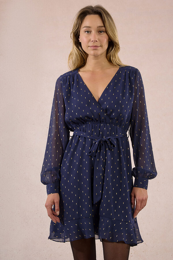Molly Bracken Vestido curto estampado de manga comprida Azul