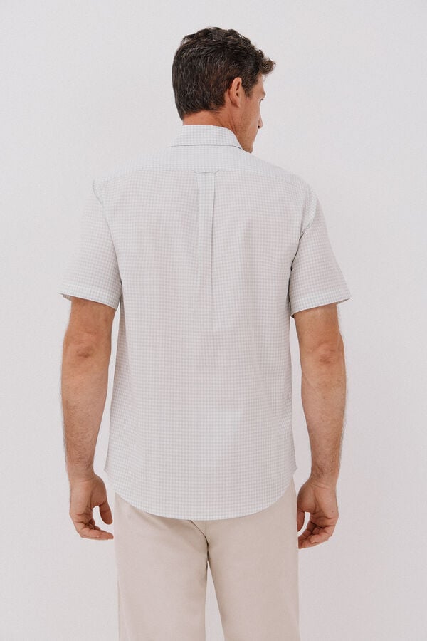 Cortefiel Camisa xadrez lisa, manga curta , algod&atilde;o tencel Verde